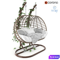 Garden swing hanging "cocoon" of rattan 3D Model Vray, Corona