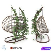 Garden swing hanging "cocoon" of rattan 3D Model Vray, Corona