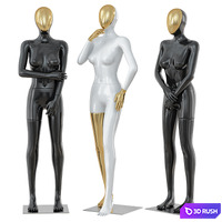Three female mannequin with a golden face 41 3D Model Vray