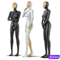 Three female mannequin with a golden face 41 3D Model Vray