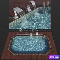 Swimming pool waterfall 3D Model Vray, Corona