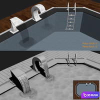 Swimming pool waterfall 3D Model Vray, Corona