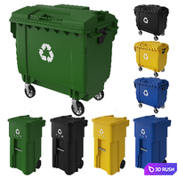 Trash can and dumpster 3D Model Vray, Corona