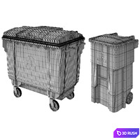 Trash can and dumpster 3D Model Vray, Corona