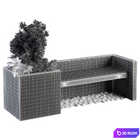 Outdoor Bench with FlowerBox 3D Model Vray, Corona