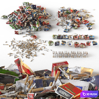 Packs of cigarettes and cigarette butts 3D Model