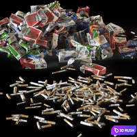 Packs of cigarettes and cigarette butts 3D Model Vray, Corona