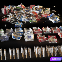 Packs of cigarettes and cigarette butts 3D Model Vray, Corona