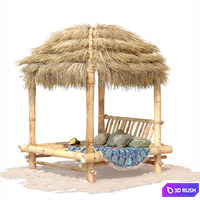 Bamboo hut with bed 3D Model Vray