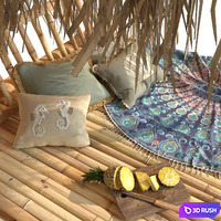 Bamboo hut with bed 3D Model Vray