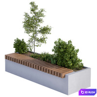 Urban Furniture / Architecture Bench with Plants Box01 3D Model Vray, Corona