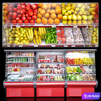 Market refrigerators 3D Model Vray, Corona