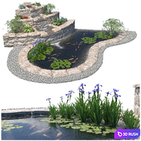 Decorative waterfall 01 3D Model Vray, Corona