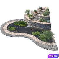 Decorative waterfall 01 3D Model Vray, Corona