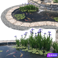 Decorative waterfall 01 3D Model Vray, Corona