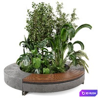 Outdoor Garden set bush and Tree - Garden Set 54 3D Model Vray, Corona