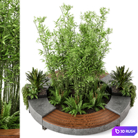 Outdoor Garden set bush and Tree - Garden Set 55 3D Model Vray, Corona