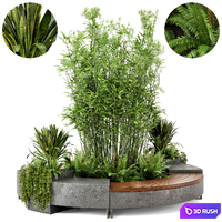 Outdoor Garden set bush and Tree - Garden Set 55 3D Model Vray, Corona