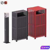 Trash Can Set 3D Model Vray, Corona