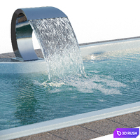 Narbonne composite pool with waterfall 3D Model Vray, Corona