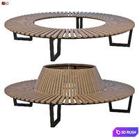 Park bench under a tree round set 02 3D Model Vray, Corona