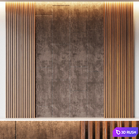 Decorative wall panel made of oak battens and beige velveteen 3D Model Corona