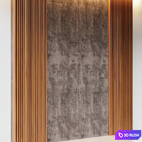 Decorative wall panel made of oak battens and beige velveteen 3D Model Corona