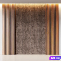 Decorative wall panel made of oak battens and beige velveteen 3D Model Corona
