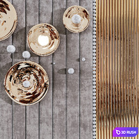 Headboard made of soft beige panels and 3d decor 3D Model Corona