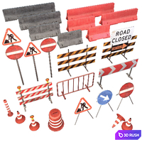 Road traffic signs set Low poly 3D Model Corona