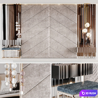 Decoration of a beige headboard with side tables and light 3D Model Corona