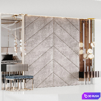 Decoration of a beige headboard with side tables and light 3D Model Corona