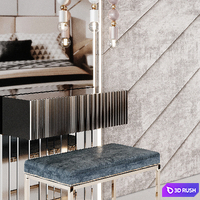Decoration of a beige headboard with side tables and light 3D Model Corona