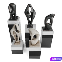 Amorphous figures pedestal black and white 3D Model Vray, Corona