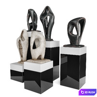 Amorphous figures pedestal black and white 3D Model Vray, Corona