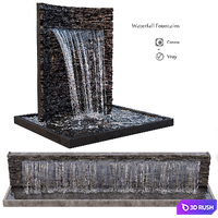 Waterfall fountains rock panel 3D Model Vray, Corona