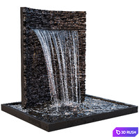 Waterfall fountains rock panel 3D Model Vray, Corona