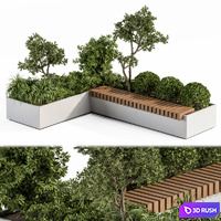 Urban Furniture / Architecture Bench with Plants- Set 17 3D Model Vray, Corona
