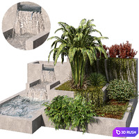 Garden Set with water fountain 3D Model Corona
