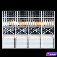 Wine shelf 04 3D Model Vray, Corona