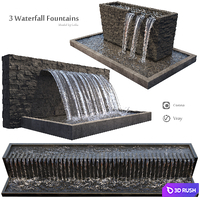 Waterfall fountains wide rock panel 3D Model Vray, Corona