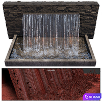Waterfall fountains wide rock panel 3D Model Vray, Corona