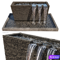 Waterfall fountains wide rock panel 3D Model Vray, Corona