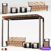 Improvement set, bench, pergola, urn. 3D Model Vray, Corona