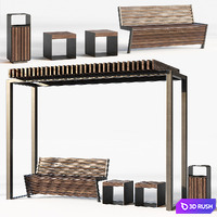 Improvement set, bench, pergola, urn. 3D Model Vray, Corona