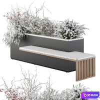 Urban Furniture snowy Bench with Plants- Set 30 3D Model Vray, Corona