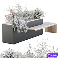 Urban Furniture snowy Bench with Plants- Set 30 3D Model Vray, Corona