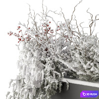 Urban Furniture snowy Bench with Plants- Set 30 3D Model Vray, Corona