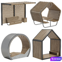 Modern benches-pergolas 3D Model Vray, Corona