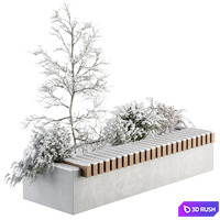 Urban Furniture snowy Bench with Plants- Set 32 3D Model Vray, Corona